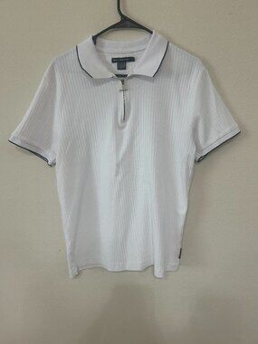 French Connection White Ribbed Zip Polo